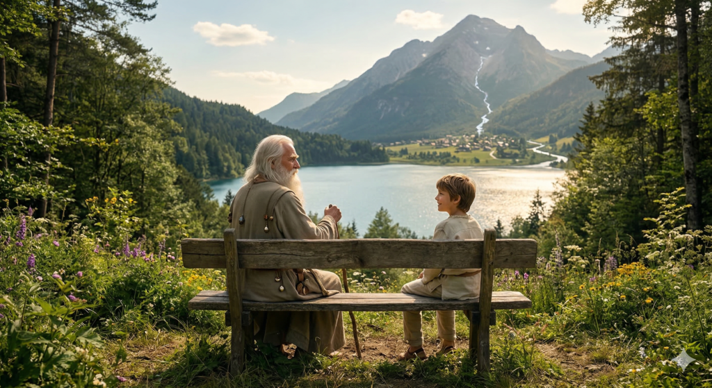 Ilustração do conto O Sábio da Montanha, uma reflexão sobre a Psicologia Analítica e autoconhecimento.